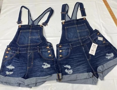 Lot 2 No Boundaries Blue Jean Coverall Shorts Womens M 7-9 S 3-5 Relax Stretchy - Image 1 of 4