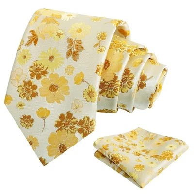Juego de corbata de bolsillo floral con patrón de flores naturales de 3,15"" para hombre Foto 1 de 4