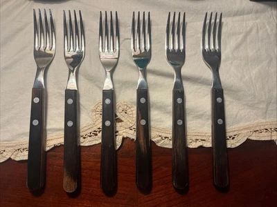 Tramontina 6 tenedores de cena cubiertos con asas de madera hechos en Brasil Foto 1 de 4