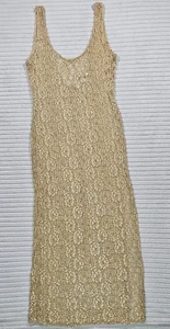 Victoria’s Secret Maxi Dress LARGE Gold Lace Sheer Slip Tank Vintage Gold Label - Picture 1 of 13
