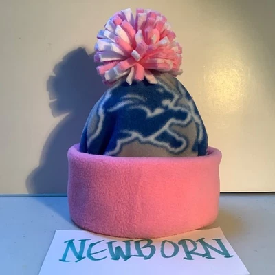 Детройт львы ребенка шляпа ручной работы новорожденного BEANIE крышка флис девочка розовый новорожденный - Изображение 1 из 4