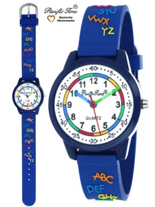 Armbanduhr Kinder Jungen Mädchen Lernuhr Kinderuhr ABC Schule blau analog Quarz - Bild 1 von 9