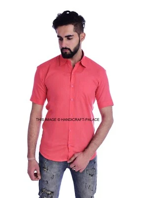 Красная мужская летняя хлопковая повседневная сорочка мужская офисная официальная простые рубашки топы - Изображение 1 из 4