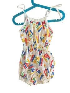 Vintage 80s Girls Floral Primary Colors Sunsuit Romper One Piece Outfit Sears 3T - Picture 1 of 17