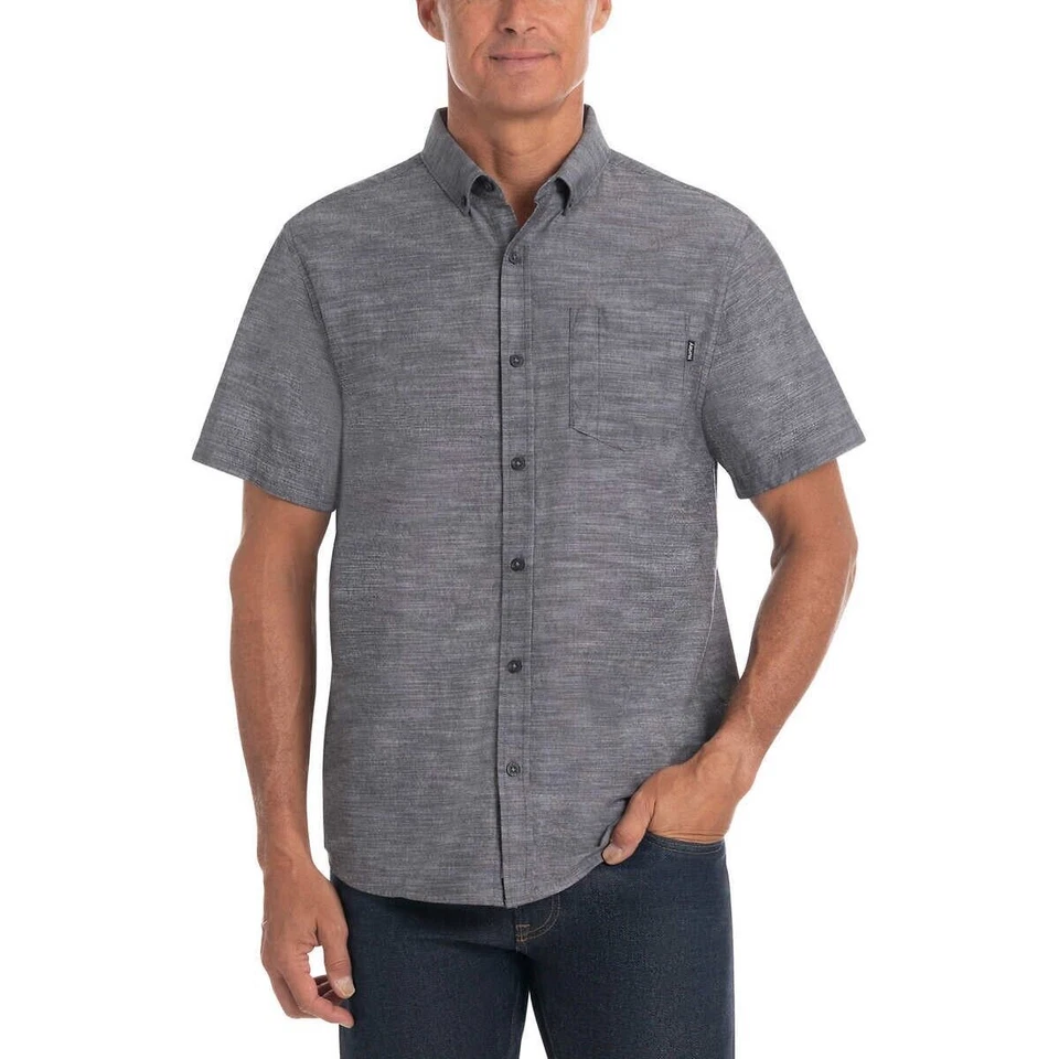 Hurley woven Short Sleeve Shirt mens large grey with pocket Size L