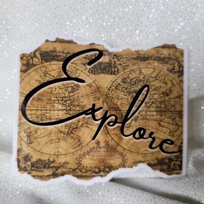 STKR080 EXPLORE Parchment Map | Sticker | Wanderlust Travel Travelling Traveler - Imagem 1 de 4