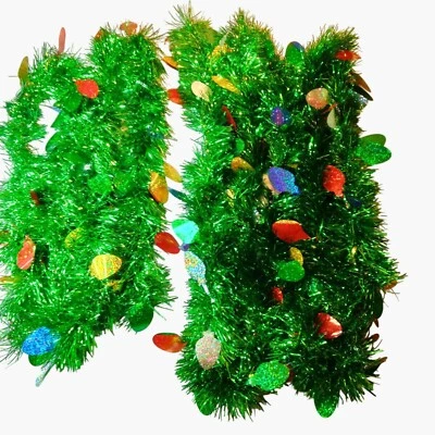 Guirnalda de oropel verde acentos de luces de Navidad multicolores 12 pies Foto 1 de 2