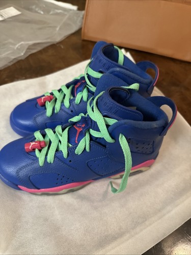 Nike Air Jordan 6 retrò blu royal rosa verde taglia 4 anni taglia 6 donna senza scatola