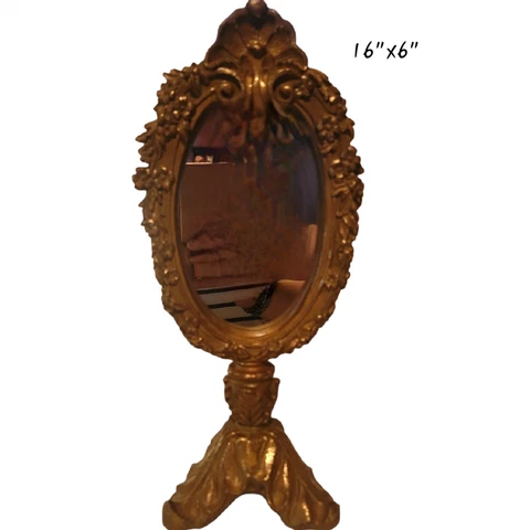 Ornate Oval Gold Bronze Color 16" Resin TABLE MIRROR - Distressed Antique-Look Cover