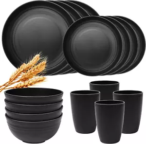 Large Kitchen Wheat Straw Dinnerware 16PCS Set Unbreakable Plates Bowls Indoor - Picture 1 of 1
