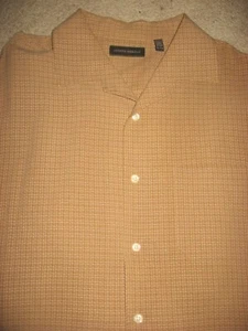 Mens Caramel Tan / Brown Check JOSEPH ABBOUD Silk Short Sleeve Shirt XL - Picture 1 of 1