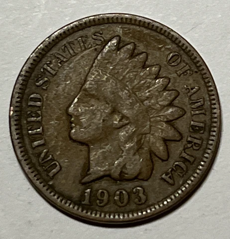 1903 Indian Head Cent Philadelphia Mint 1c -Circulated- Coin Shown Ships -A17 Cover