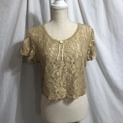 Vintage Lace Tee Shirt - Gold Lace Tee - Image 1 of 4