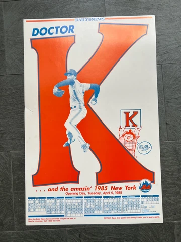 1985 Daily News Mets Dwight Gooden Opening Day Doc Dr. K Schedule Poster Cover