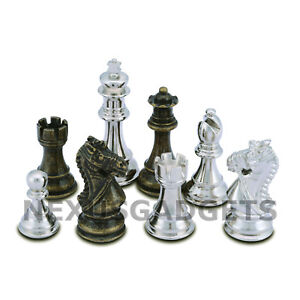 Frem Chess PIECES ONLY Metal Set, LARGE 3.75 Inch King, EXTRA QUEENS, NO BOARD