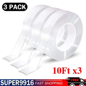 3Pcs Double Sided Heavy Duty Reusable Adhesive Stick Transparent Tape Waterproof - Picture 1 of 13
