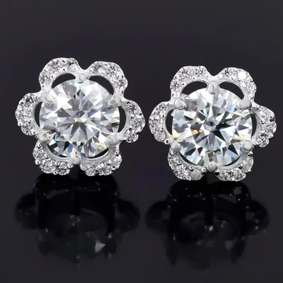 4.60 克拉认证圆形切割白色钻石耳钉 14k 白金 — 第 1/4 张图片