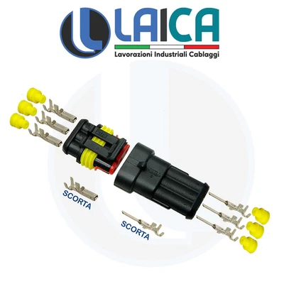 AMP - TE CONNECTIVITY CONNETTORE 3 POLI VIE TENUTA STAGNA MASCHIO FEMMINA AMP SUPERSEAL AUTO MOTO 1KIT