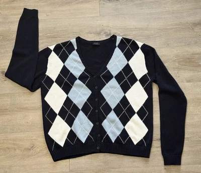 Brandy Melville Elizabeth Sweater Argyle Cardigan One Size Fits Most 100% Cotton - Image 1 of 4