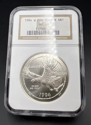 1994 W POW War Prisoner Commemorative Silver Dollar Coin NGC MS69 Gem BU UNC #4 - Image 1 of 4