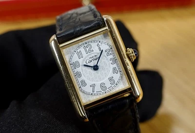 CARTIER 23 mm TANK Vermeil 925 Silber Ref. 2415 Quarz gold plated Faltschließe - Bild 1 von 4