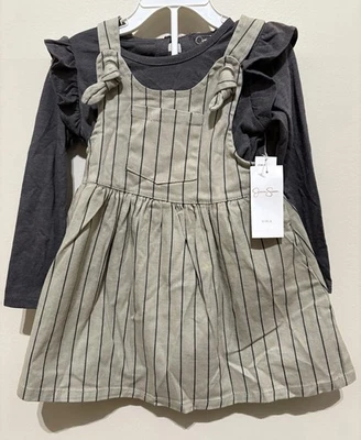 Nuevo con etiquetas Vestido Mono Jessica Simpson Niñas 2 Piezas 3T Oliva Y Gris Con Bolsillos $49 Foto 1 de 4