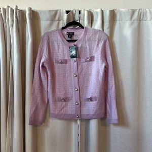 Bloomingdale's Cashmere Pink Long Sleeve Cardigan LARGE - Picture 1 of 3