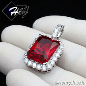 MEN 925 STERLING SILVER ICY BLING RUBY CHARM PENDANT*SP156