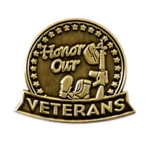 PinMart's Antique Bronze Honor Our Veterans Military Lapel Pin - Picture 1 of 3