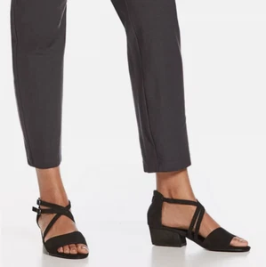 $225 NUEVO CON ETIQUETAS SANDALIA EILEEN FISHER MUJER NEGRA NOBUCK KYRA TIRAS TALLA 6.5 - Imagen 1 de 9