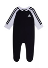 adidas Baby Boys Long Sleeve Romper/Zipper Footie 9 Month Black/White New