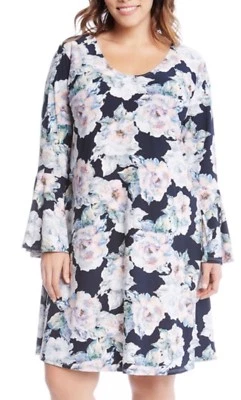  Vestido forrado Karen Kane Plus Flowers malha líquida mangas alargadas 3X varejo $144 - Imagem 1 de 3
