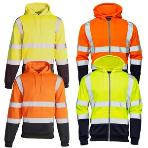 HI VIS VIZ 2 TONE HOODED SWEATSHIRT HOODIE REFLECTIVE WORK WEAR HOODY TOP JACKET - Picture 1 of 5