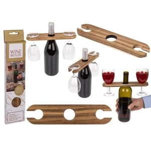 Wein- und Glashalter (Weinbutler), ca. 25 x 6 x 1 cm, Akazienholz - Bild 1 von 6