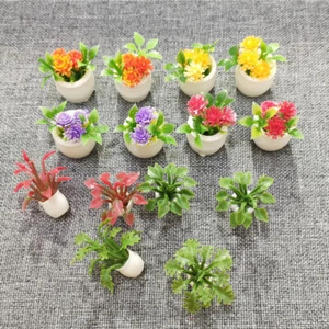 1/12 14PCS Dollhouse Miniature Resin Plant Multicolor Flower With Pot Garden - Picture 1 of 10