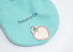 Tiffany & Co. Silver Red Enamel Pink Border Return to Heart Pendant Charm - Picture 1 of 6