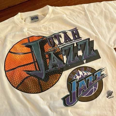 Vintage 90s NBA Shirt Utah Jazz Tultex Cotton T-Shirt Size L Cover