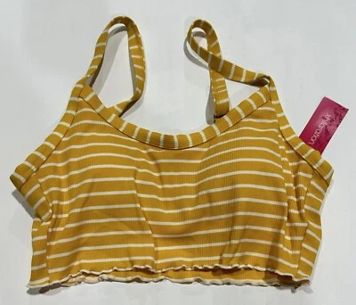 Women's Ribbed Cami Tank Bikini Top - Xhilaration Stripe Print Yellow M- (NWT) - Image 1 of 2