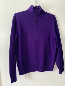 Maglione girocollo Ralph Lauren misto lana merino bordo pelle Henley taglia M - Foto 1 di 4