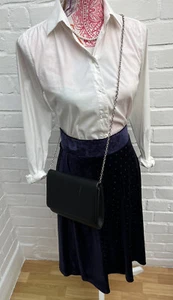 BNWT M&S Collection Velvet Aline Skirt UK 8 Navy Blue Dotty Pretty Party - Picture 1 of 9