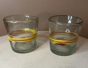 Pair of (2) Crate & Barrel Granada Mexican Hand Blown Whiskey Glasses 3.5” - Picture 1 of 4