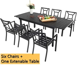 7 Piece Patio Dining Sets Extendable Dining Table Outdoor Chairs Stackable - Picture 1 of 9
