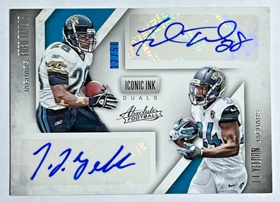 2016 Panini Absolute FRED TAYLOR & TJ YELDON /50 Dual Auto Iconic Ink Jaguars - Image 1 of 2