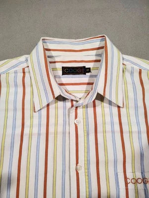 COOGI Short Sleeve Button Down Shirt Men's 2XL Striped Embroidered Colorful - Image 1 of 4
