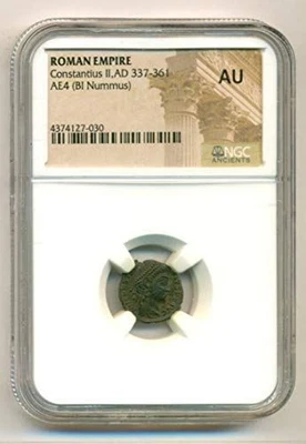 Roman Empire Constantius II AD 337-361 AE4 BI Nummus AU NGC - Изображение 1 из 4