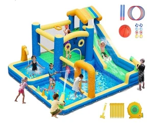Inflatable Bounce Castle with Water Slide, Water Sprayers, Climbing, Soccer - Picture 1 of 16