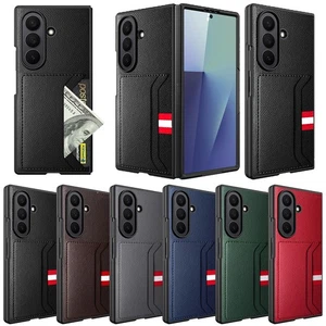 Funda de cuero de lichi con soporte para tarjeta para Samsung Galaxy Z película de pantalla plegable 7/6/5/4 - Imagen 1 de 20