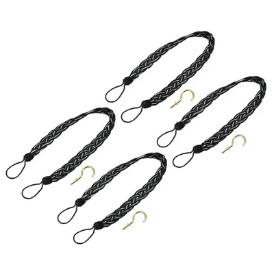 4Pcs 23" Curtain Tiebacks Braid Drapery Holdback Holder with Hooks Black/Silver - Image 1 of 4