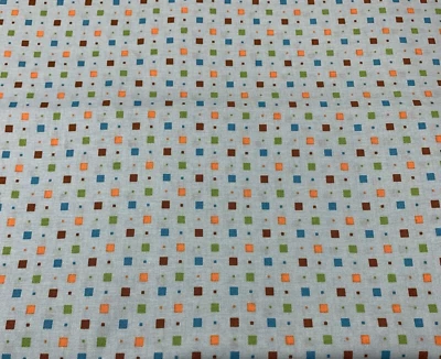Let's Be Friends Fabric By RJR Fabrics Squares In Orange Green Brown Blue 1+Yds - Image 1 of 4