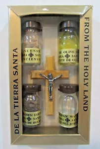 FROM THE HOLY LAND Incense Olive Oil Jordan Water Bethlehem Earth Cross Unopened - Picture 1 of 8